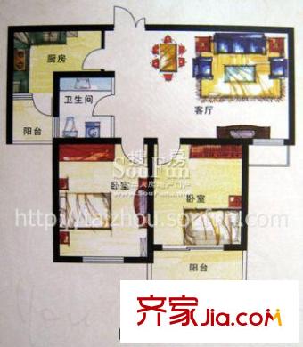 鳳城國(guó)際戶型圖B-1戶型 2室1廳1衛(wèi)1廚