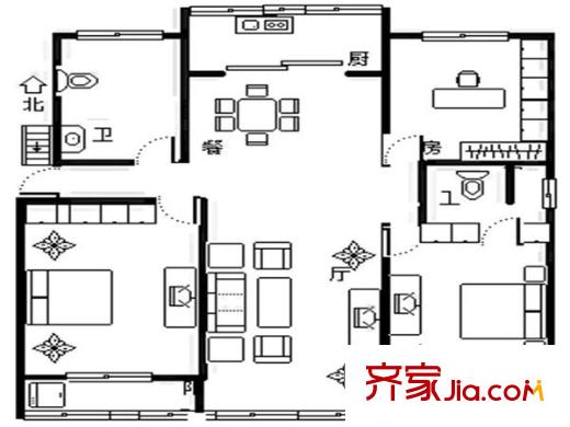 蓮花一區(qū) 3室 戶型圖