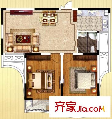 美好上郡三期B1戶型 2室2廳1衛(wèi)1廚