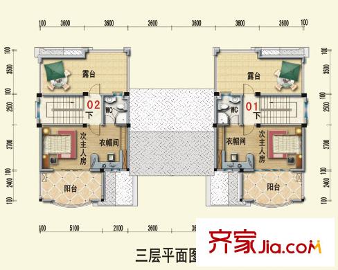 泰州碧桂園西班牙莊園雙拼美墅L202-C戶(hù)型三層平面圖 4室2廳4衛(wèi)