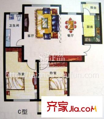 鳳城國(guó)際戶型圖戶型C 2室1廳1衛(wèi)1廚