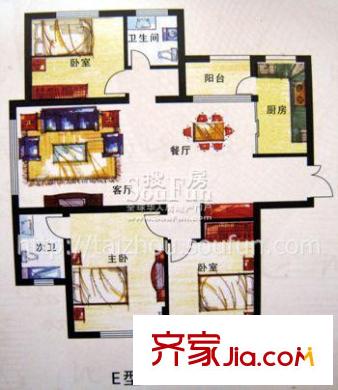 鳳城國(guó)際戶型圖戶型E 3室2廳2衛(wèi)1廚