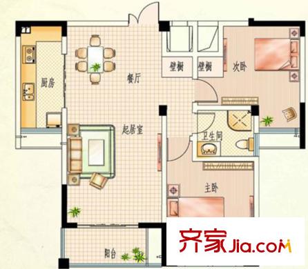 天和家園戶型圖B1戶型 2室2廳1衛(wèi)