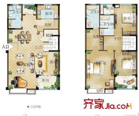 泰州華僑城純水岸禪翼疊墅6+1（D2-4） 3室3廳3衛(wèi)1廚