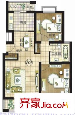 東潤(rùn)第一城戶型圖A2戶型 2室2廳1衛(wèi)1廚