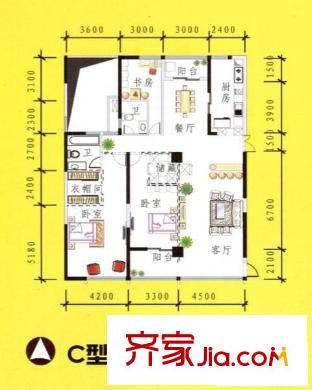 眾鑫廣場(chǎng)二期C戶(hù)型 3室2廳2衛(wèi)1廚