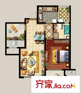 西西那堤三期G戶型家配平面圖 1室2廳1衛(wèi)