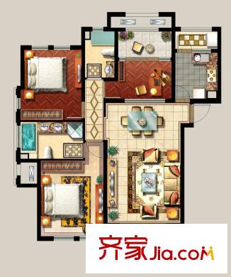 西西那堤三期D戶型家配平面圖 3室2廳2衛(wèi)