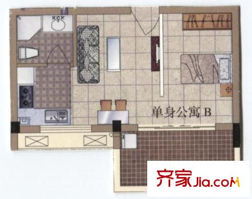 金象廣場B戶型 1室1廳1衛(wèi)1廚