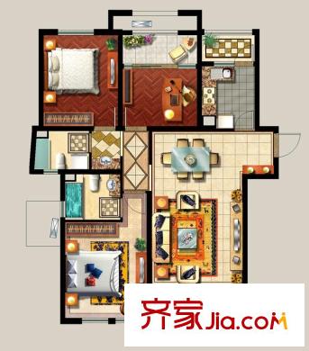 西西那堤三期F戶型家配平面圖 3室2廳2衛(wèi)