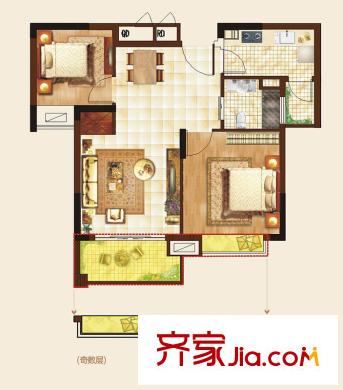 億豐怡家公館B-2戶(hù)型 2室2廳1衛(wèi)1廚
