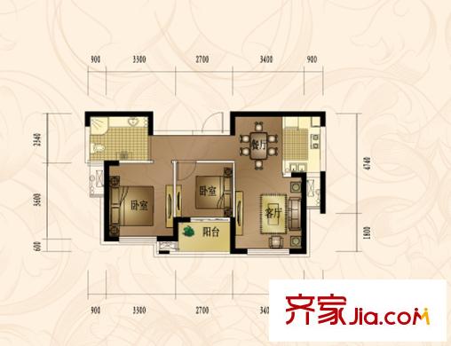 諾德上湖城高層G2戶型 2室2廳1衛(wèi)1廚