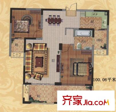 金色地中海高層B戶型 2室2廳1衛(wèi)1廚