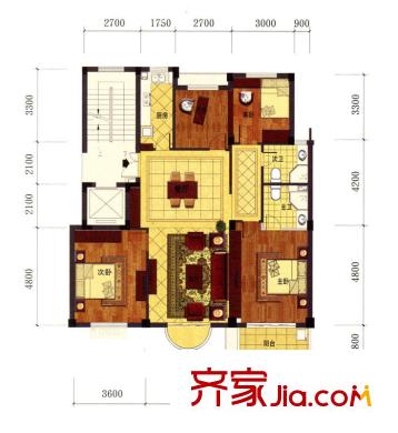 羅馬風(fēng)情城電梯花園洋房標(biāo)準(zhǔn)層B戶型 3室2廳2衛(wèi)1廚