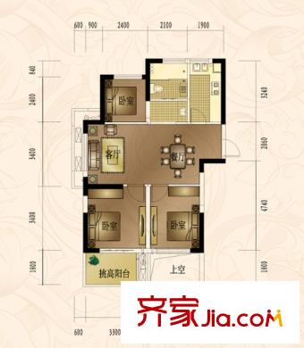 諾德上湖城高層G1戶型 3室2廳1衛(wèi)1廚