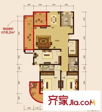 駿明國際E戶型 3室2廳2衛(wèi)1廚