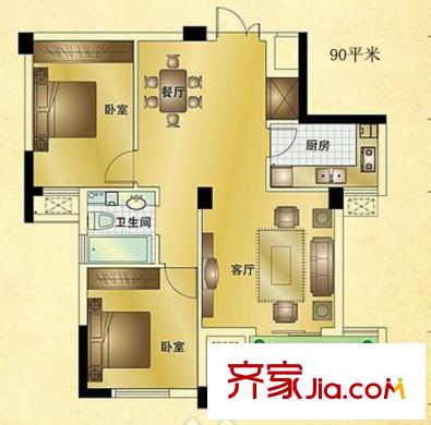 羅馬風(fēng)情城B2戶型 2室2廳1衛(wèi)1廚