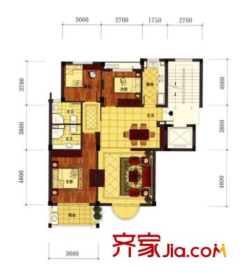 羅馬風(fēng)情城電梯花園洋房標(biāo)準(zhǔn)層D戶型 3室2廳2衛(wèi)1廚