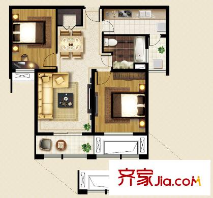 億豐賽格數(shù)碼城A2戶型 2室2廳1衛(wèi)1廚