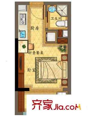 巴黎春天單身公寓-B戶型 1室1廳1衛(wèi)1廚