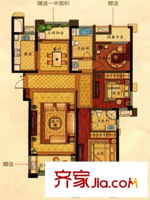 巴黎春天6樓E戶型 3室2廳2衛(wèi)1廚