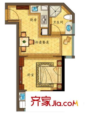巴黎春天單身公寓-C戶型 1室1廳1衛(wèi)1廚