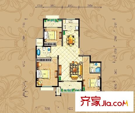公園一號(hào)凱旋宮A9+A3戶型（親情母子套） 3室2廳2衛(wèi)1廚