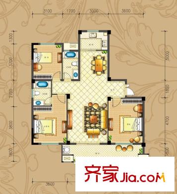 公園一號(hào)豪宅WG5戶型 3室2廳2衛(wèi)1廚
