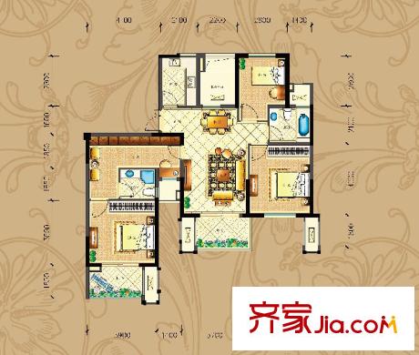 公園一號(hào)凱旋宮A12+A2戶型（親情母子套） 3室2廳2衛(wèi)1廚