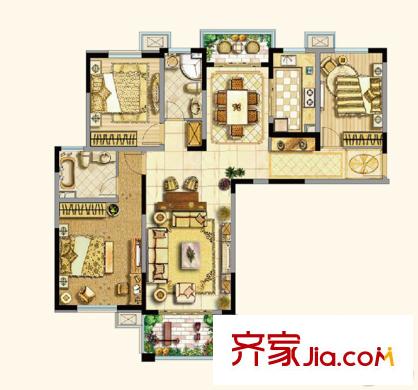 海上灣高層C1戶型圖 3室2廳2衛(wèi)1廚