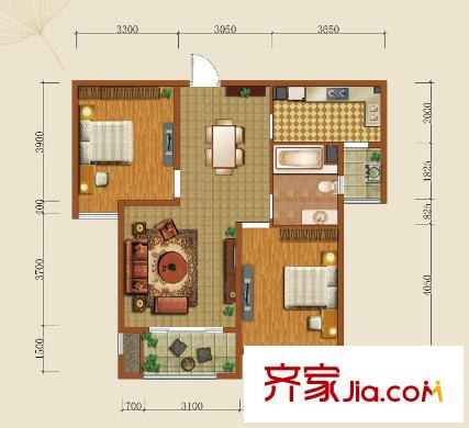 中惠卡麗蘭天資戶型 2室2廳1衛(wèi)1廚