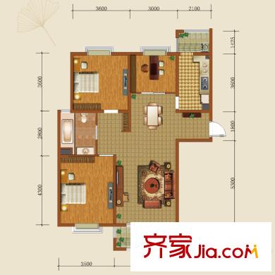 中惠卡麗蘭天成戶型 3室2廳1衛(wèi)1廚