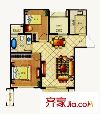 公園一號(hào)凱旋宮A8戶型 2室2廳1衛(wèi)1廚