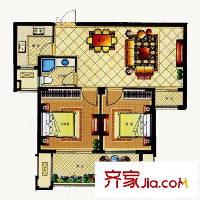 公園一號(hào)凱旋宮A6戶型 2室2廳1衛(wèi)1廚
