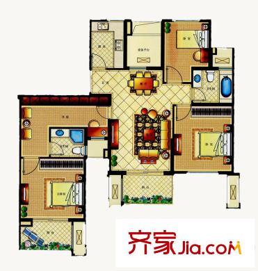 公園一號(hào)凱旋宮A12+A1戶型（親情母子套） 3室2廳2衛(wèi)1廚