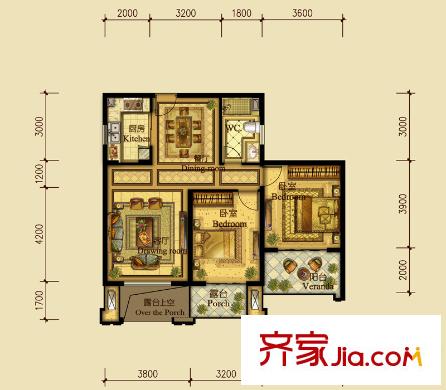 翰林世家7#樓B1-2偶數(shù)層戶型 2室2廳1衛(wèi)1廚