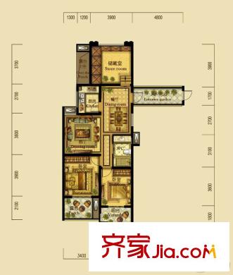 翰林世家11號樓E1-1偶數(shù)層 3室2廳1衛(wèi)1廚