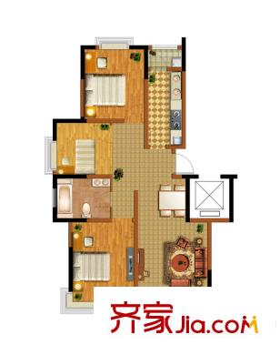 中惠卡麗蘭D戶型 3室2廳1衛(wèi)1廚