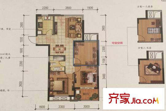 東郡紅樹灣B1’戶型 3室2廳1衛(wèi)1廚