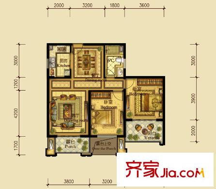 翰林世家7#樓B1-2奇數(shù)層戶型 2室2廳1衛(wèi)1廚