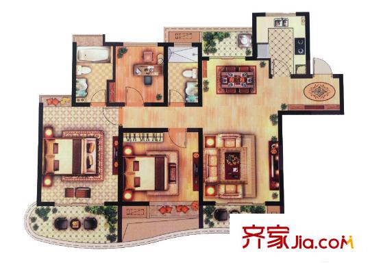 御湖天譽(yù)A2戶型 3室2廳2衛(wèi)1廚