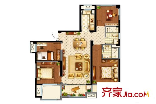 湖州雨潤廣場A1 123.09方戶型 4室2廳2衛(wèi)1廚