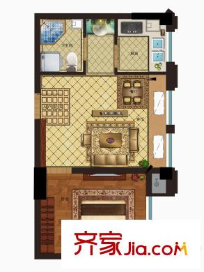 奧園壹號A-21戶型 1室1廳1衛(wèi)1廚