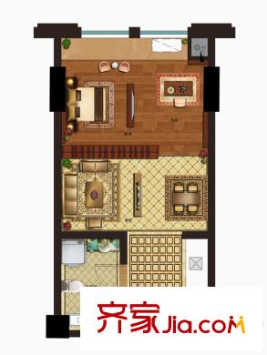 奧園壹號A-22戶型 1室1廳1衛(wèi)1廚