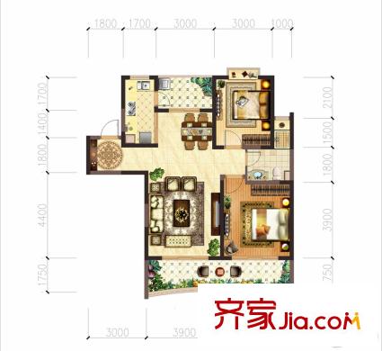 御湖天譽(yù)A5戶型 2室2廳1衛(wèi)1廚