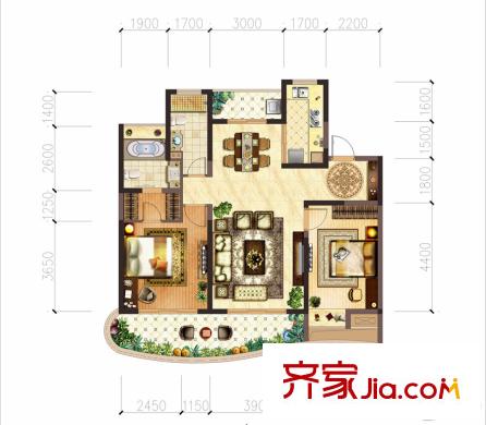 御湖天譽(yù)A4戶型 2室2廳2衛(wèi)1廚