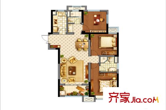 湖州雨潤廣場B1 105.41方戶型 3室2廳2衛(wèi)1廚
