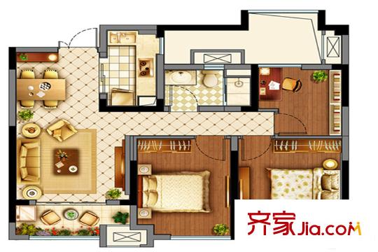 湖州雨潤廣場A2 89.26方戶型 3室2廳1衛(wèi)1廚