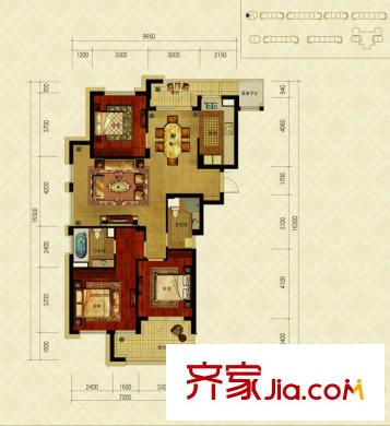 綠城御園高層F2戶型 3室2廳2衛(wèi)