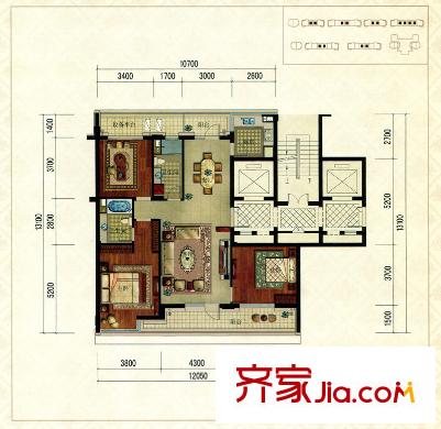綠城御園高層D戶型 3室2廳2衛(wèi)1廚